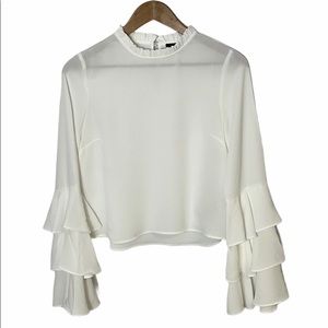 Forever 21 White Ruffle Long Sleeve Top